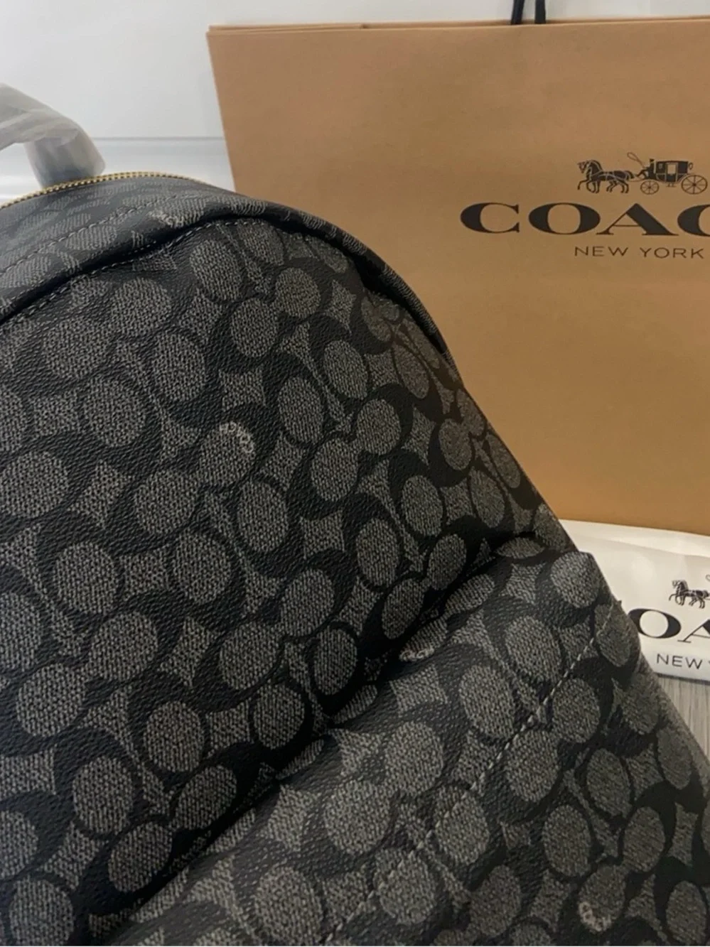 Coach Black Signature Mini Backpack with Gold Hardware